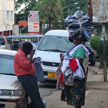 Lady wearing laundry on her head